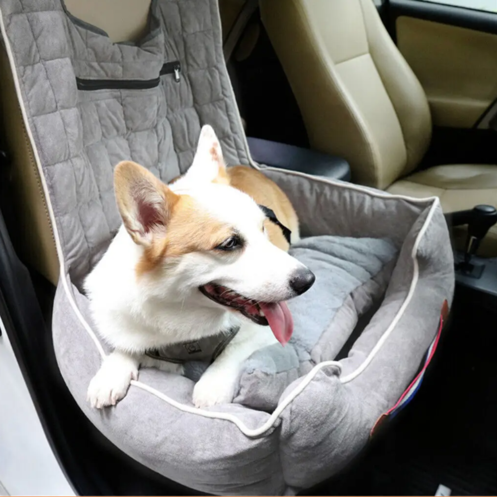 Anti-Slip Pet Booster Seat with Storage Pockets and Safety Leash