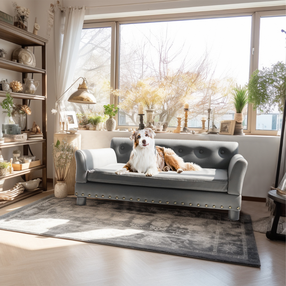 Luxurious Elevated Dog Bed Sofa with Microfiber Leather Cover