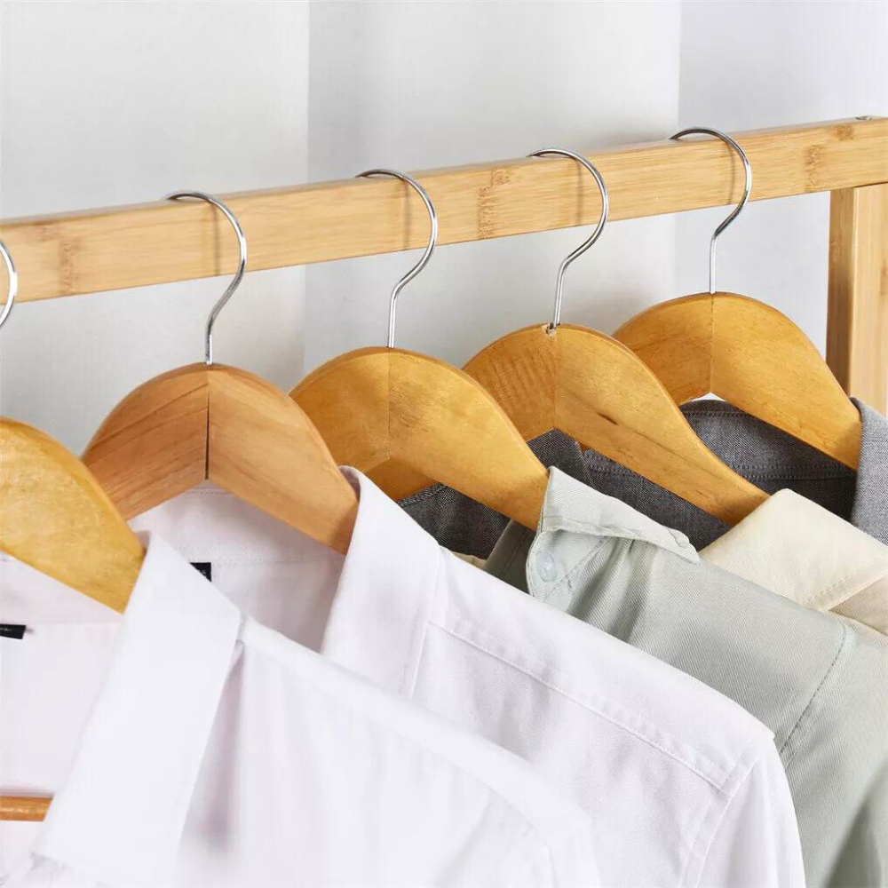 Free Standing Bamboo Double Hanging Clothes Organizer on Wheels
