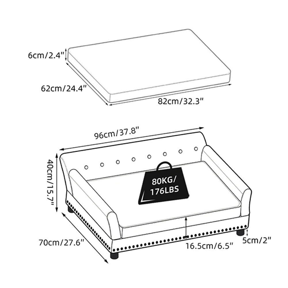 Luxurious Elevated Dog Bed Sofa with Microfiber Leather Cover