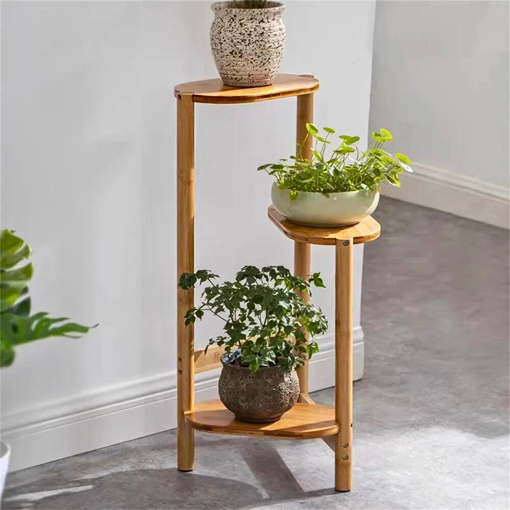 3 Tier Bamboo Tall Corner Plant Rack Planter Stand Flower Pot Holder
