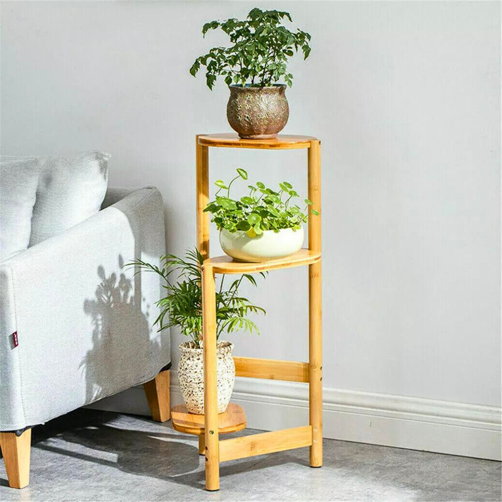 3 Tier Bamboo Tall Corner Plant Rack Planter Stand Flower Pot Holder