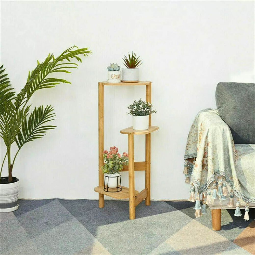 3 Tier Bamboo Tall Corner Plant Rack Planter Stand Flower Pot Holder