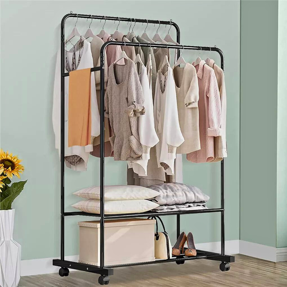 Heavy Duty Rolling Garment Rack Cloth Hanger and Shoes Organizer