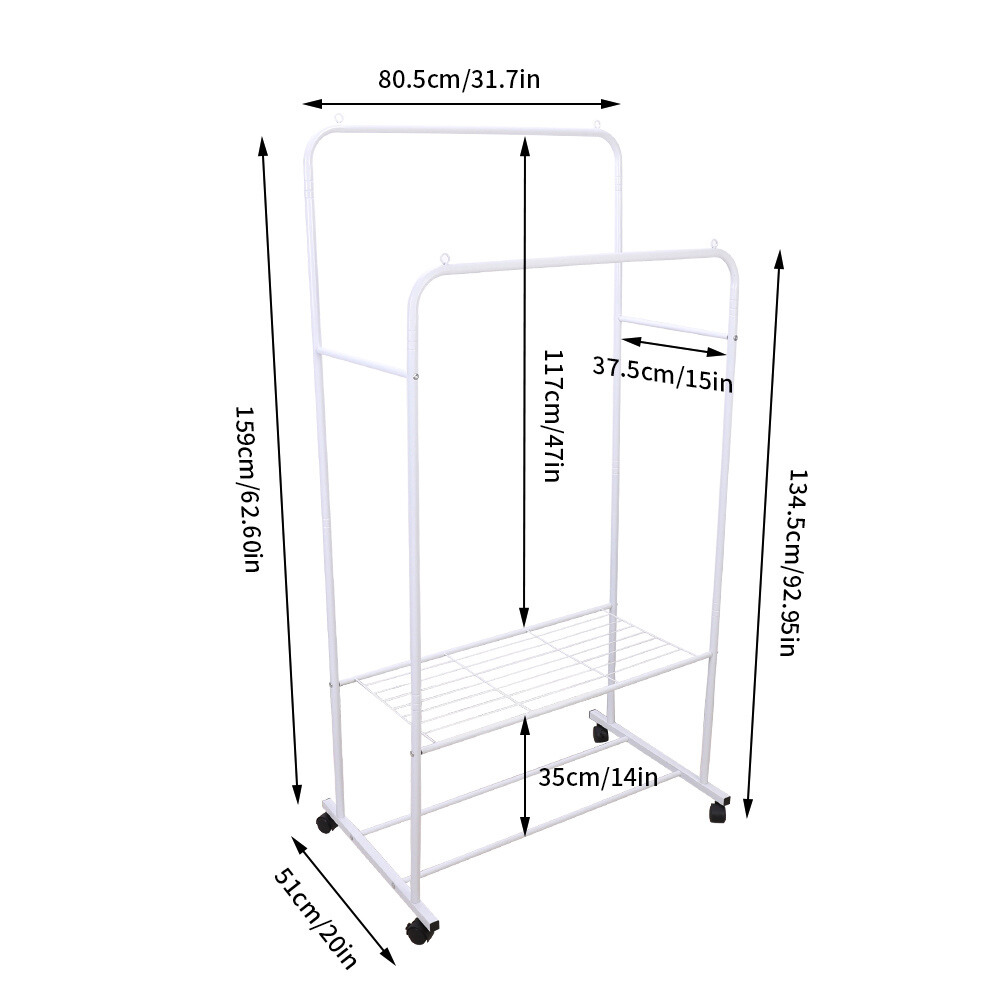 Heavy Duty Rolling Garment Rack Cloth Hanger and Shoes Organizer