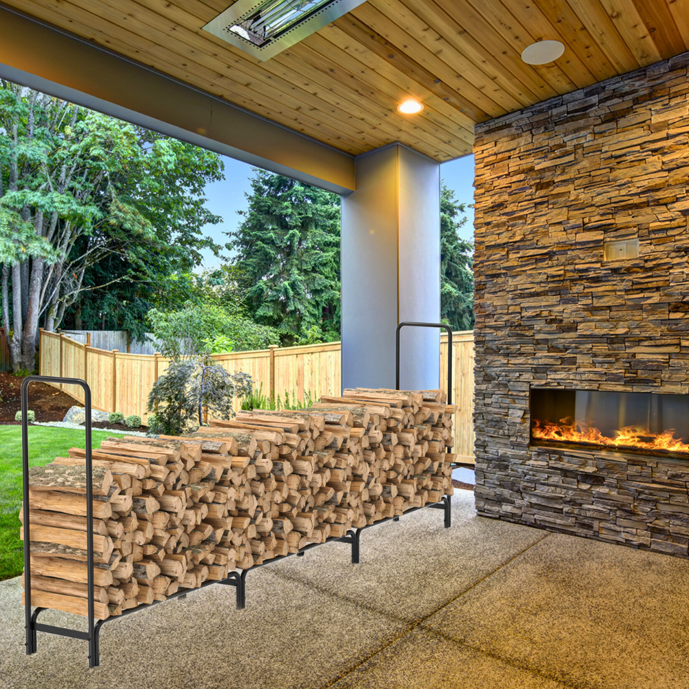 8ft Metal Firewood Rack Adjustable Outdoor Wood Stacker