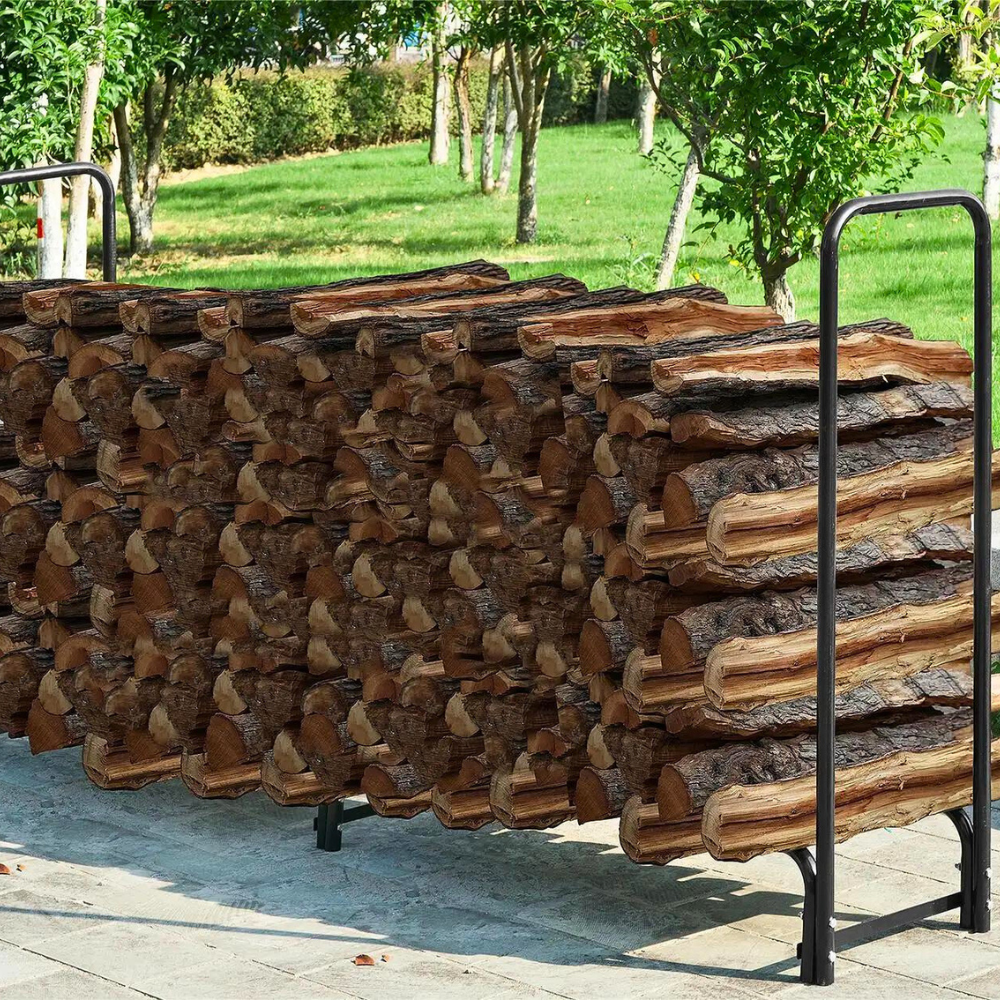 8ft Metal Firewood Rack Adjustable Outdoor Wood Stacker