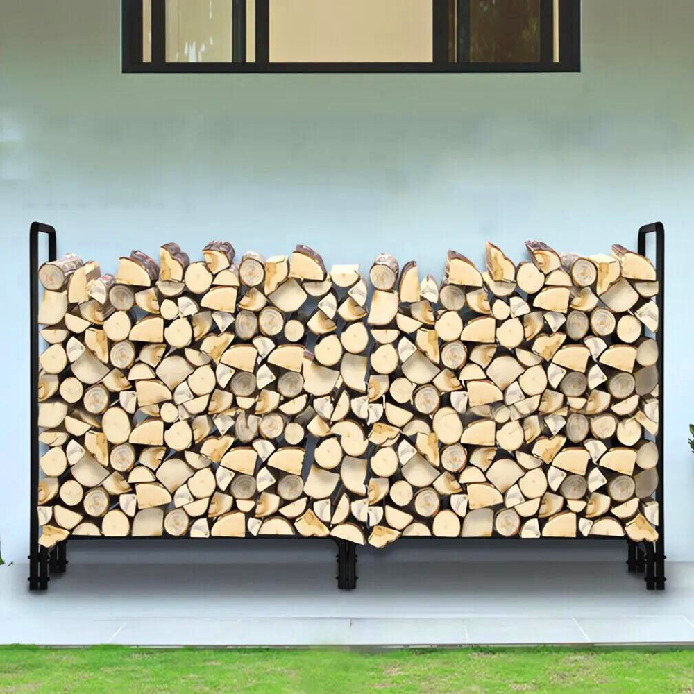 8ft Metal Firewood Rack Adjustable Outdoor Wood Stacker