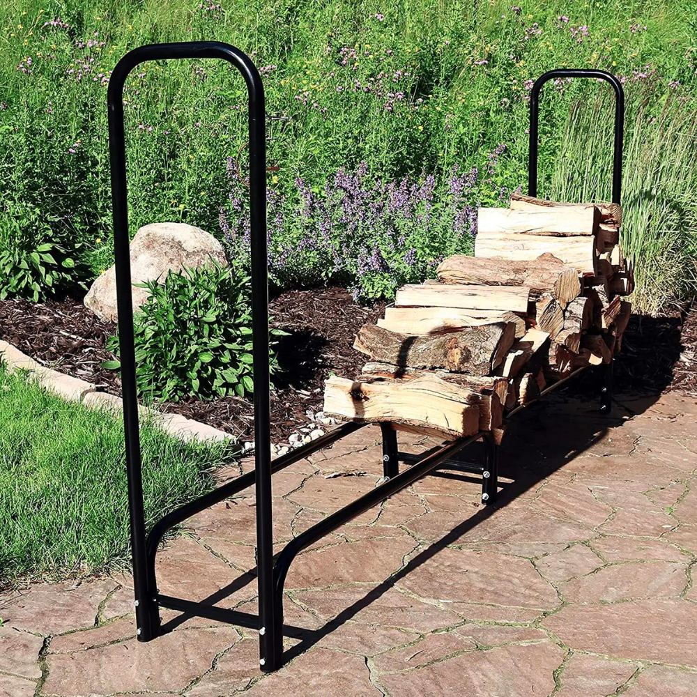 8ft Metal Firewood Rack Adjustable Outdoor Wood Stacker