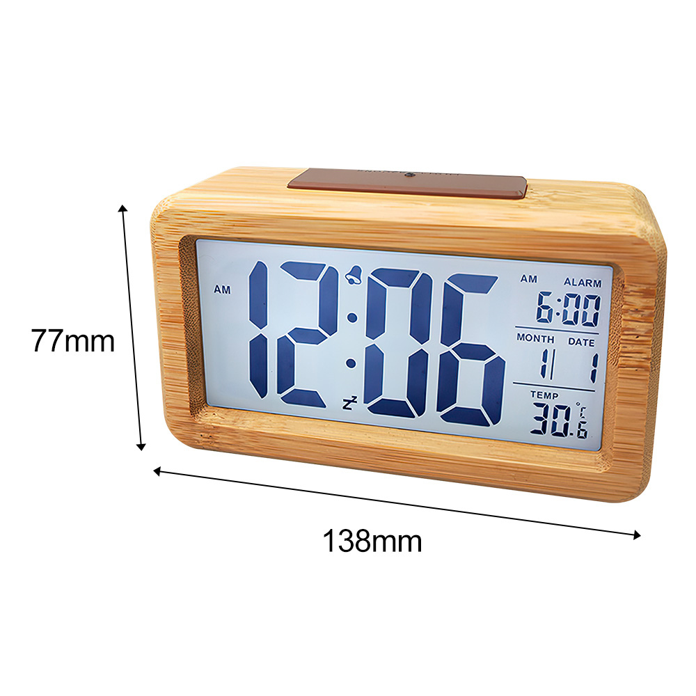 Wooden Digital Alarm Clock Snooze Display Bedside Desk Table Clock