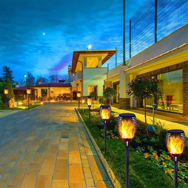 12LED Solar Flame Torch Light Flickering Floor Lamp