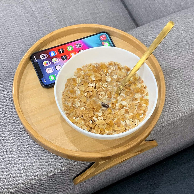 Sofa Tray Table Natural Bamboo Sofa Armrest Clip-On Tray