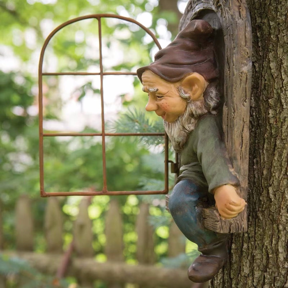 Garden Statue Elf Go Out Tree Hug Suitable for Courtyard Porch Garden Decoration