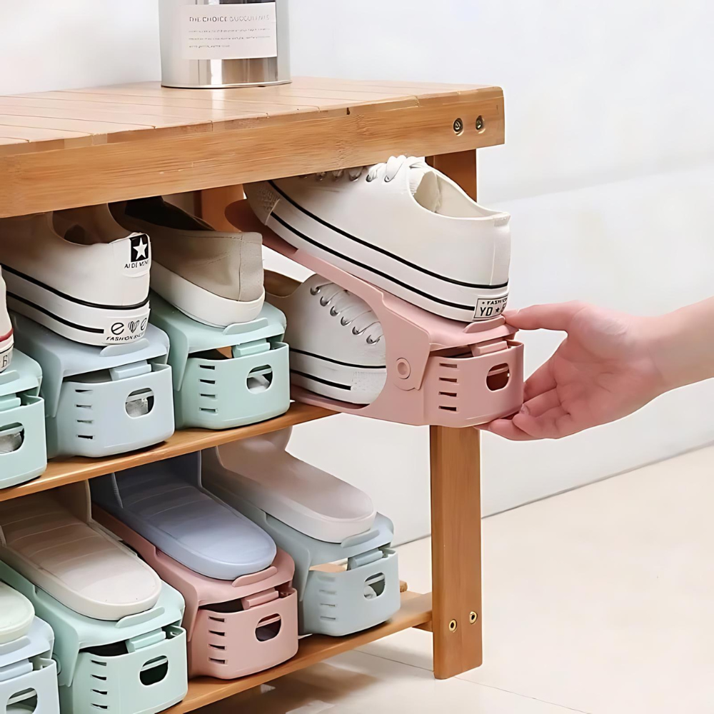 7 Pcs Double-Layer Integrated Adjustable Plastic Shoe Rack