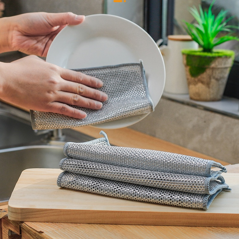 Non-Scratch Iron Microfiber Mesh Dishrag Washing Pot Rags Kitchen Towel