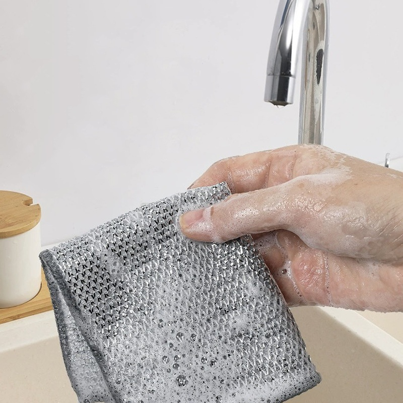 Non-Scratch Iron Microfiber Mesh Dishrag Washing Pot Rags Kitchen Towel
