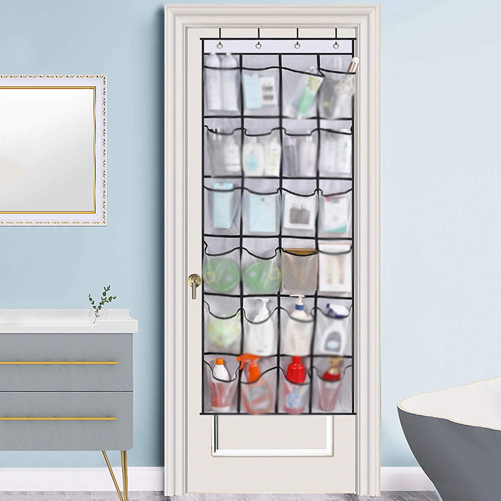 24 Grid Wall-Mounted Sundries Organizer with Mesh Pocket
