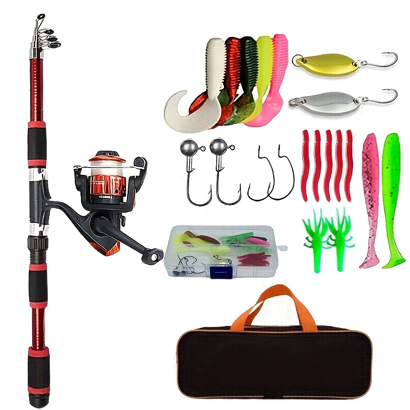 Telescopic Fishing Rod And Spinning Reel Baits Hooks Travel Pole Set
