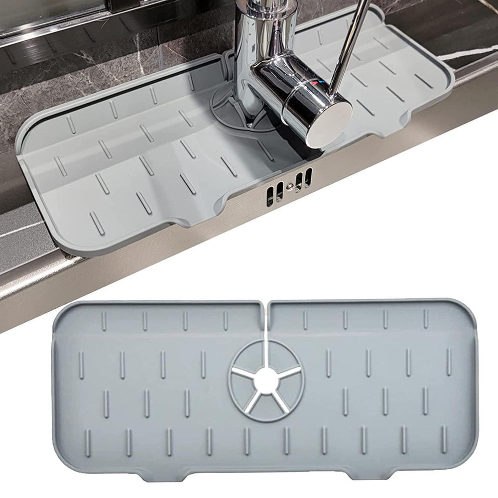 Silicone Faucet Handle Drip Catcher Tray Mat Dish Soap Sponge Holder
