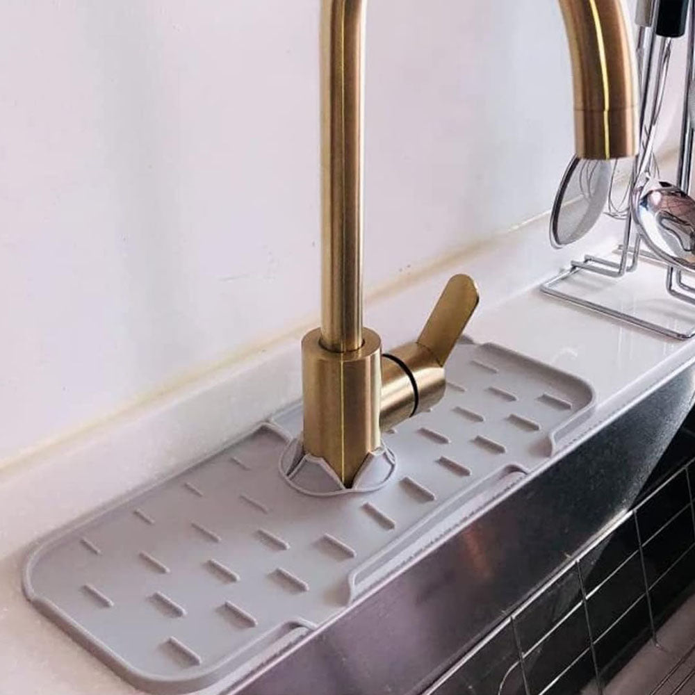 Silicone Faucet Handle Drip Catcher Tray Mat Dish Soap Sponge Holder