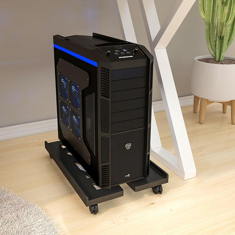 Ventilated Computer Tower Stand Mobile PC Tower Stand with 4 Caster Wheels
