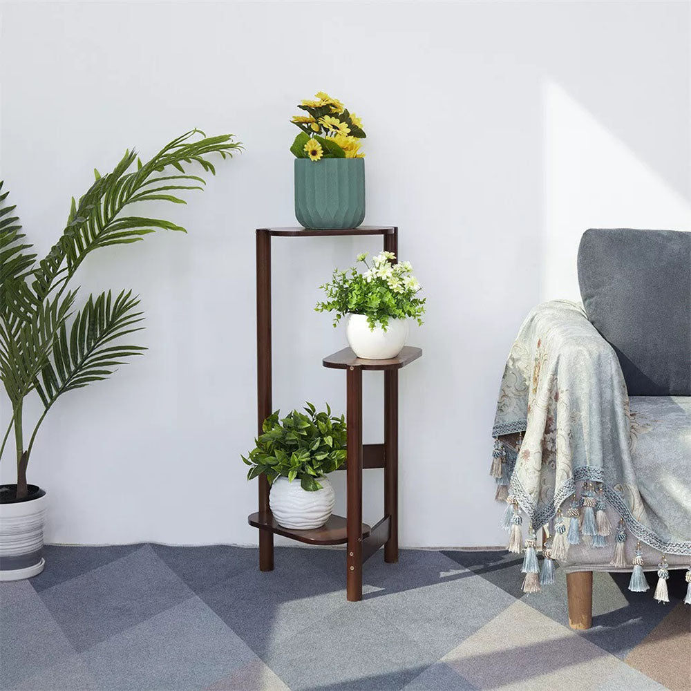 3 Tier Bamboo Tall Corner Plant Rack Planter Stand Flower Pot Holder