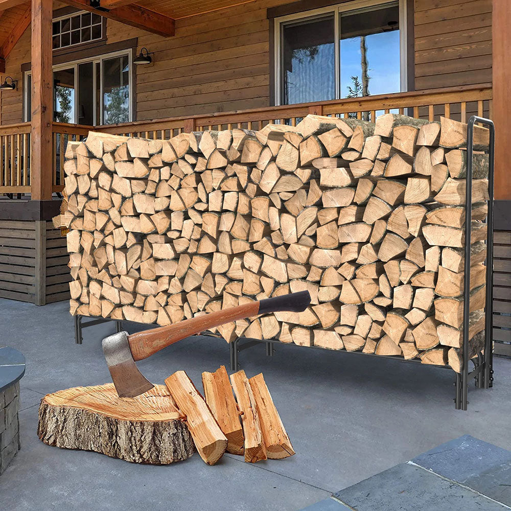 8ft Metal Firewood Rack Adjustable Outdoor Wood Stacker
