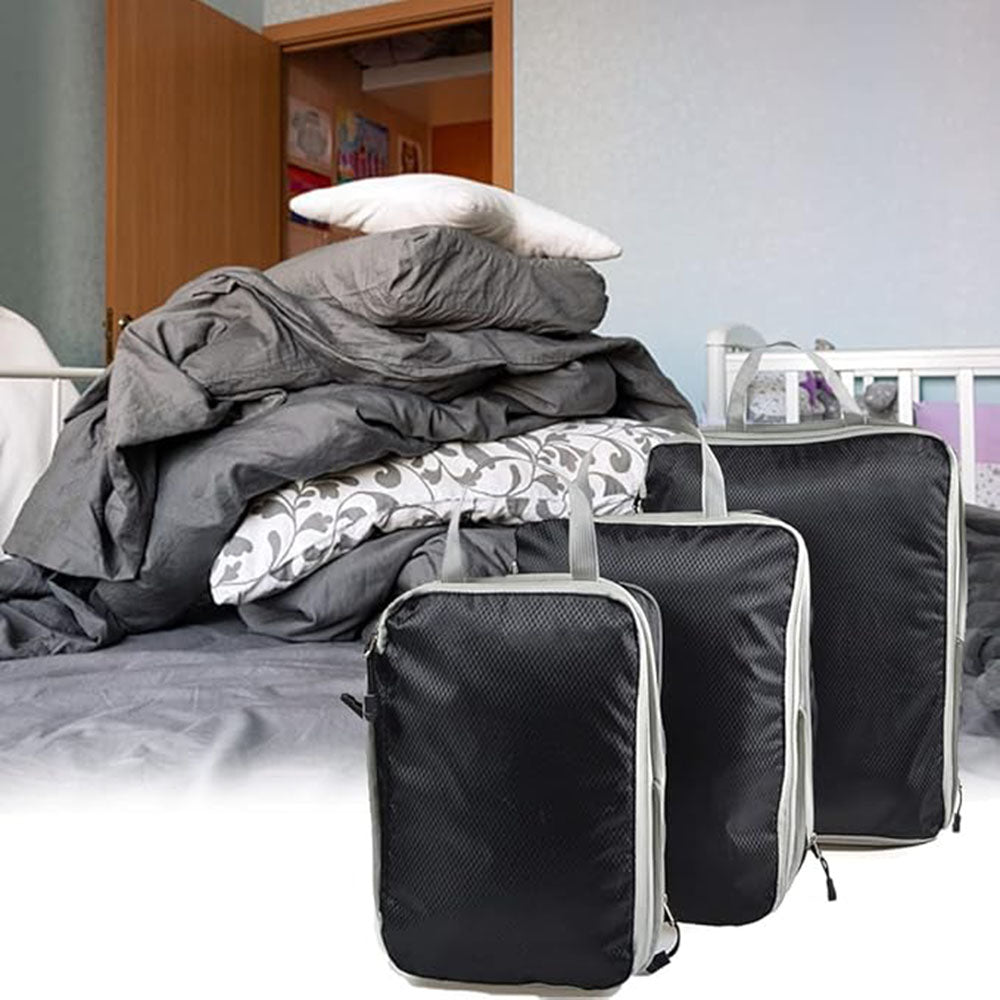 3Pcs Compressible Travel Storage Bag Suitcase Packing Cubes