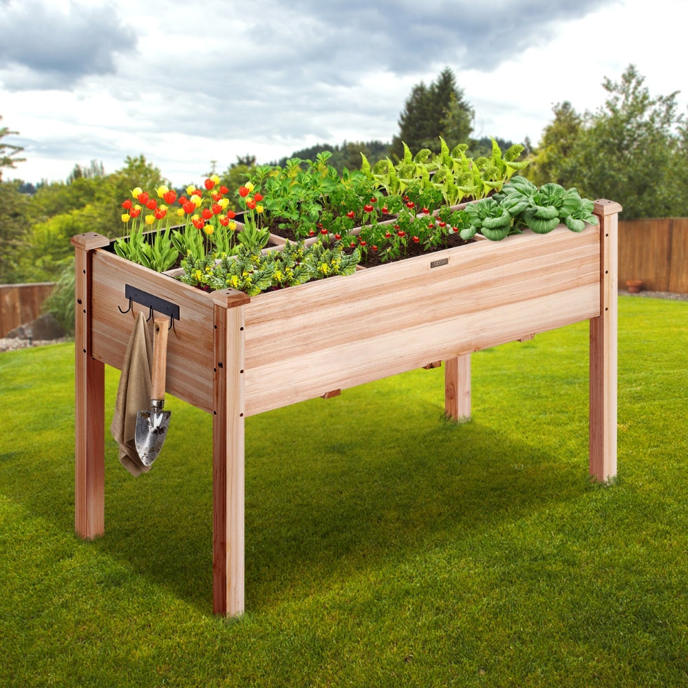 Wooden Raised Garden Bed Planter Box Elevated Floor with Whole Kit and Drainage System
