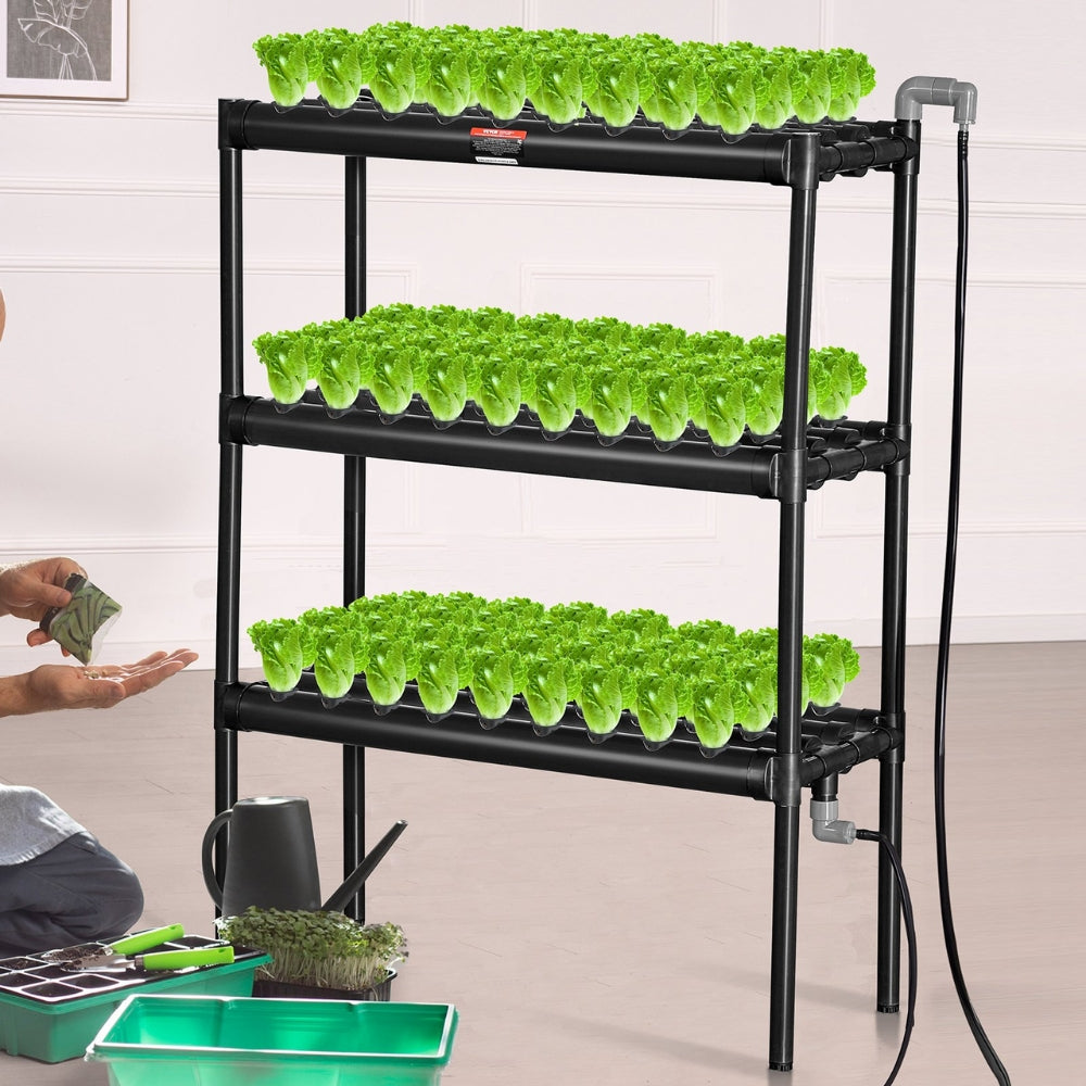 Hydroponics Growing System PVC Pipes Hydroponic Grow Kit with Water Timer Baskets and Sponges