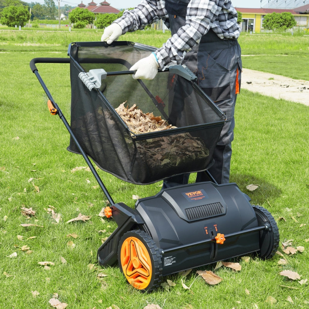 Push Lawn Sweeper with Durable Steel Frame and Large Capacity Hopper Bag