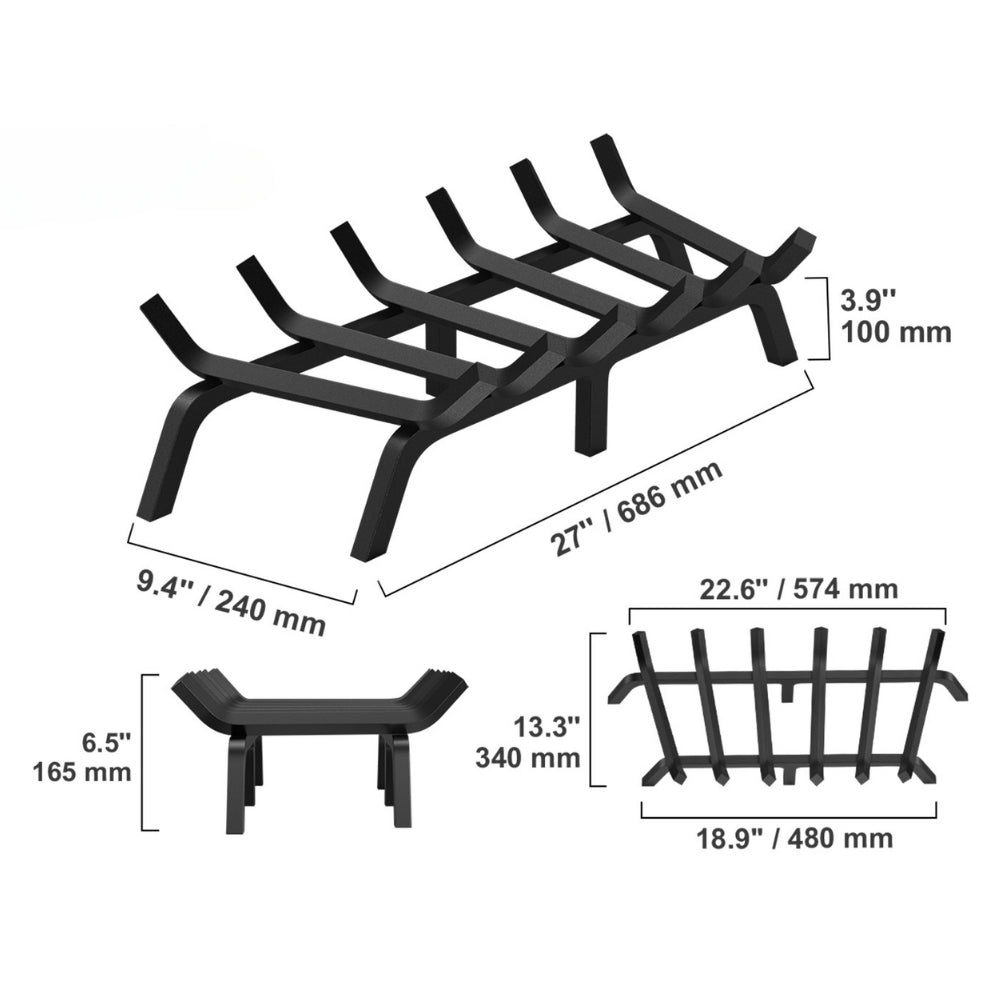 Fireplace Log Grate Fireplace Grate Solid Powder Coated Steel Bars