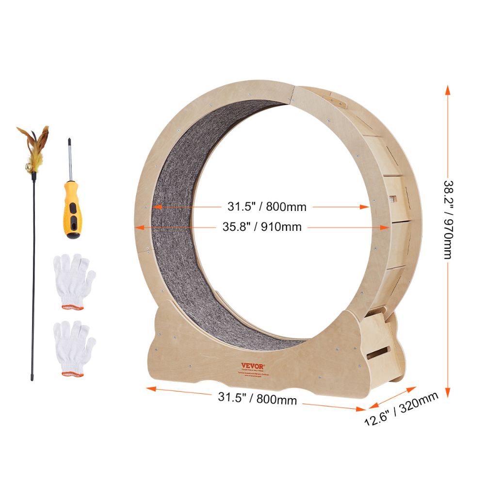 Cat Exercise Wheel Natural Wood Silent Running Toy Treadmill Roller Wheel