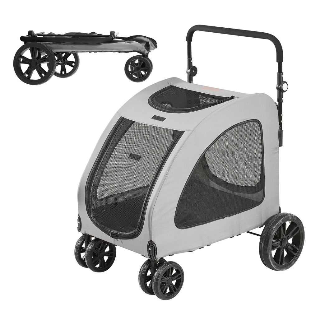 Premium Dog Stroller with 160lbs Capacity 4 Wheels Height Adjustable and Brakes