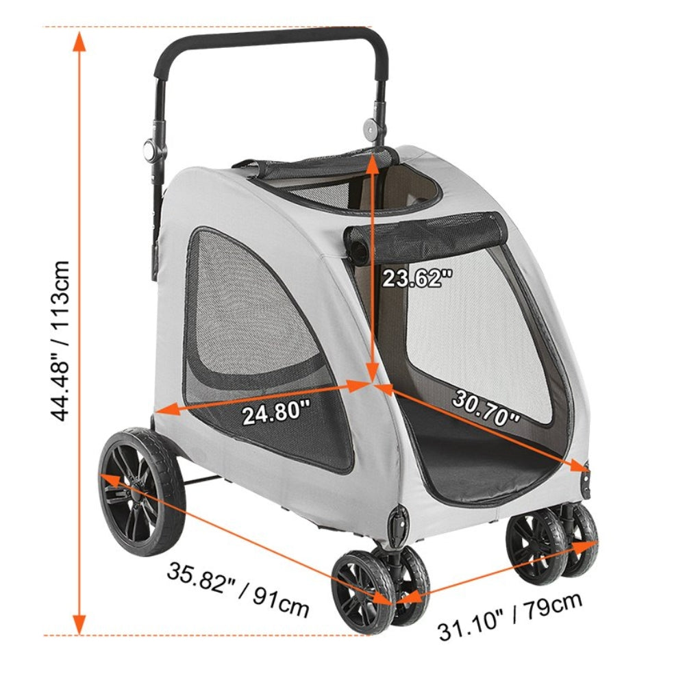 Premium Dog Stroller with 160lbs Capacity 4 Wheels Height Adjustable and Brakes
