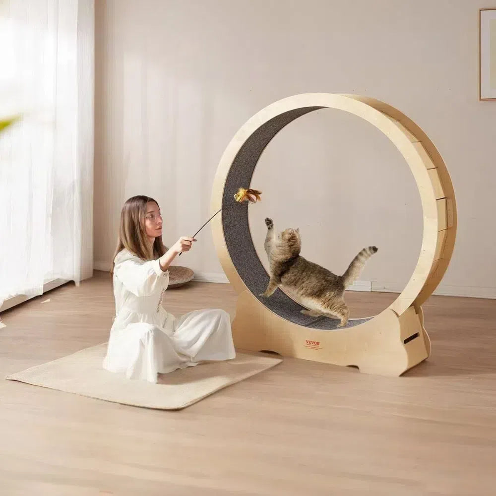 Cat Exercise Wheel Natural Wood Silent Running Toy Treadmill Roller Wheel