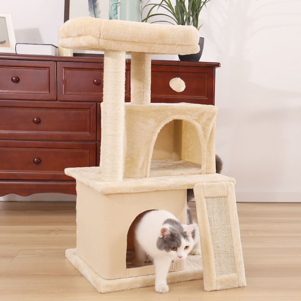 Pet Cat Tree Tower Condo Wood Scratcher with Scratching Post for Cats Climbing Tree