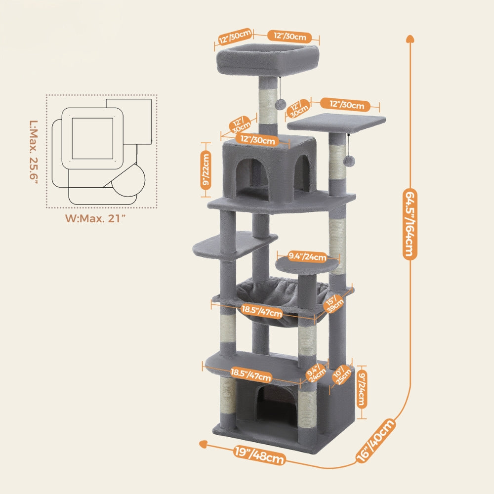 Luxury Cat Tree with Condo Hammock Tall Cat Tower for Indoor Cat Scratcher
