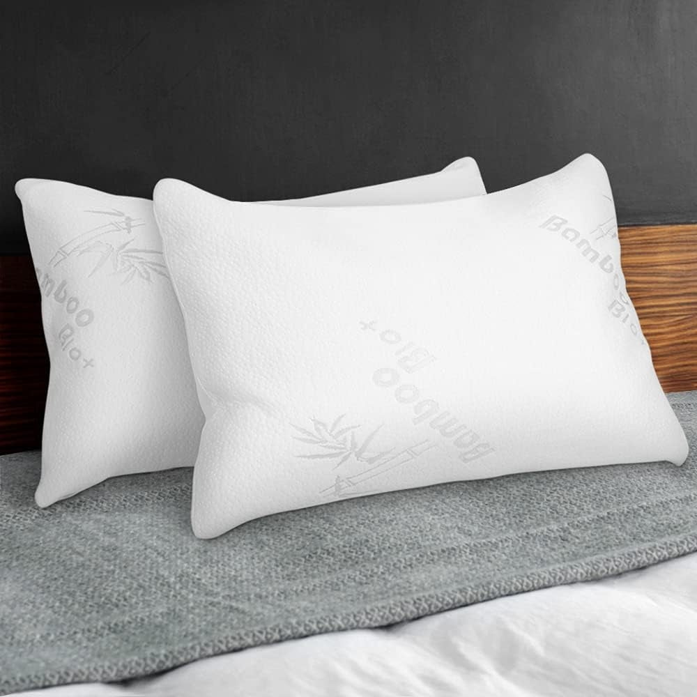 Memory Foam Pillow Twin Pack Pillows Bamboo Fabric Cool Gel