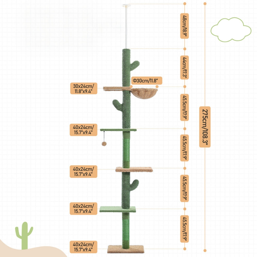 Cactus Cat Tree Floor to Ceiling for Indoor