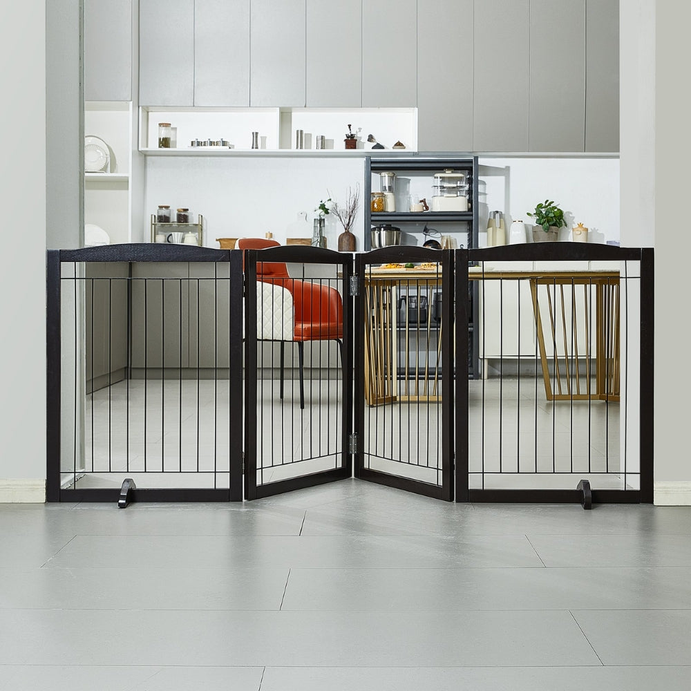 Free Standing Dog Gate Freestanding Pet Gate 3 Panels Foldable Dog Gate