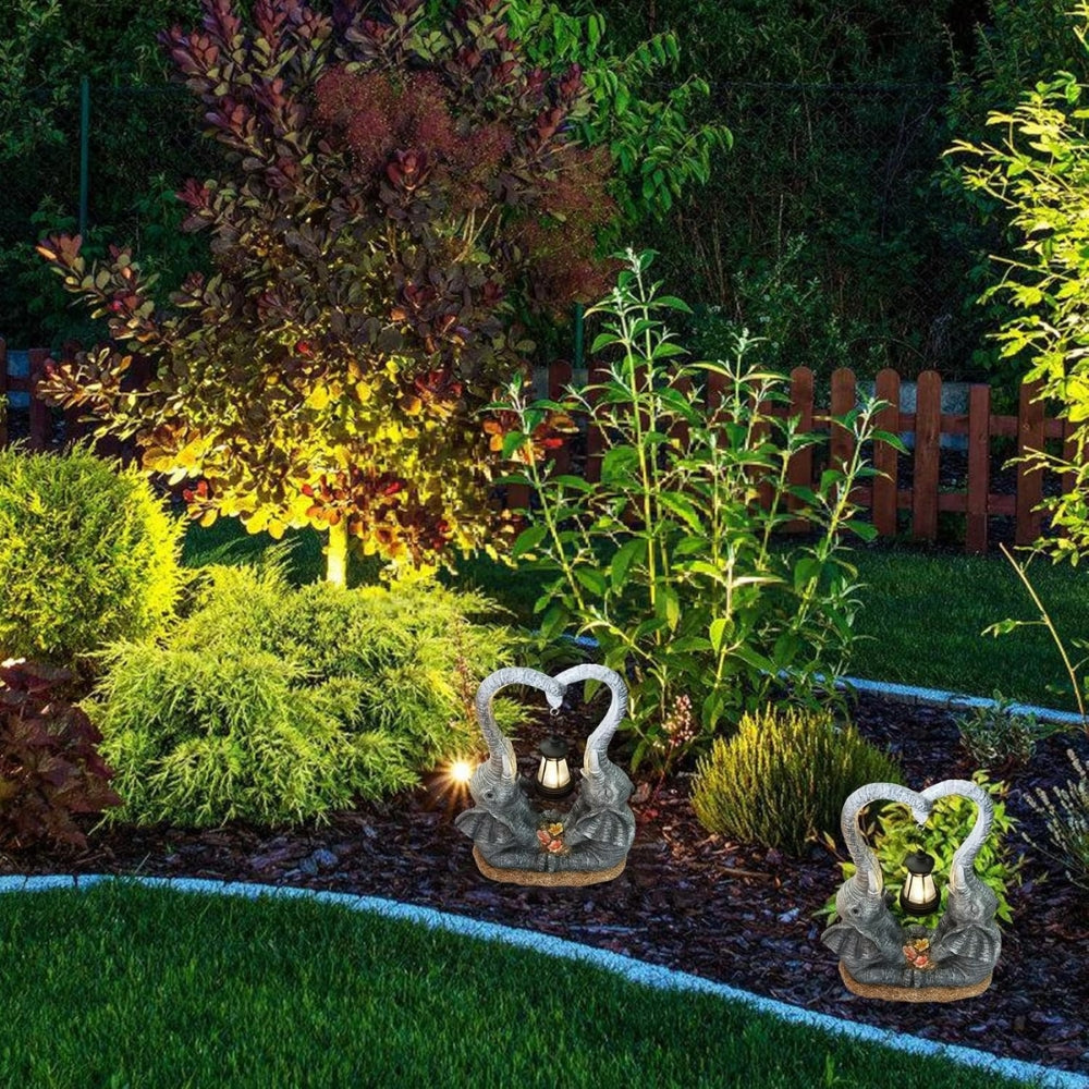 Double Elephant Solar Lamp Outdoor Statue