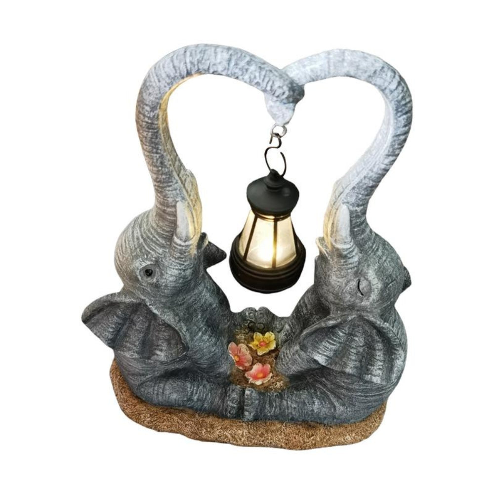 Double Elephant Solar Lamp Outdoor Statue