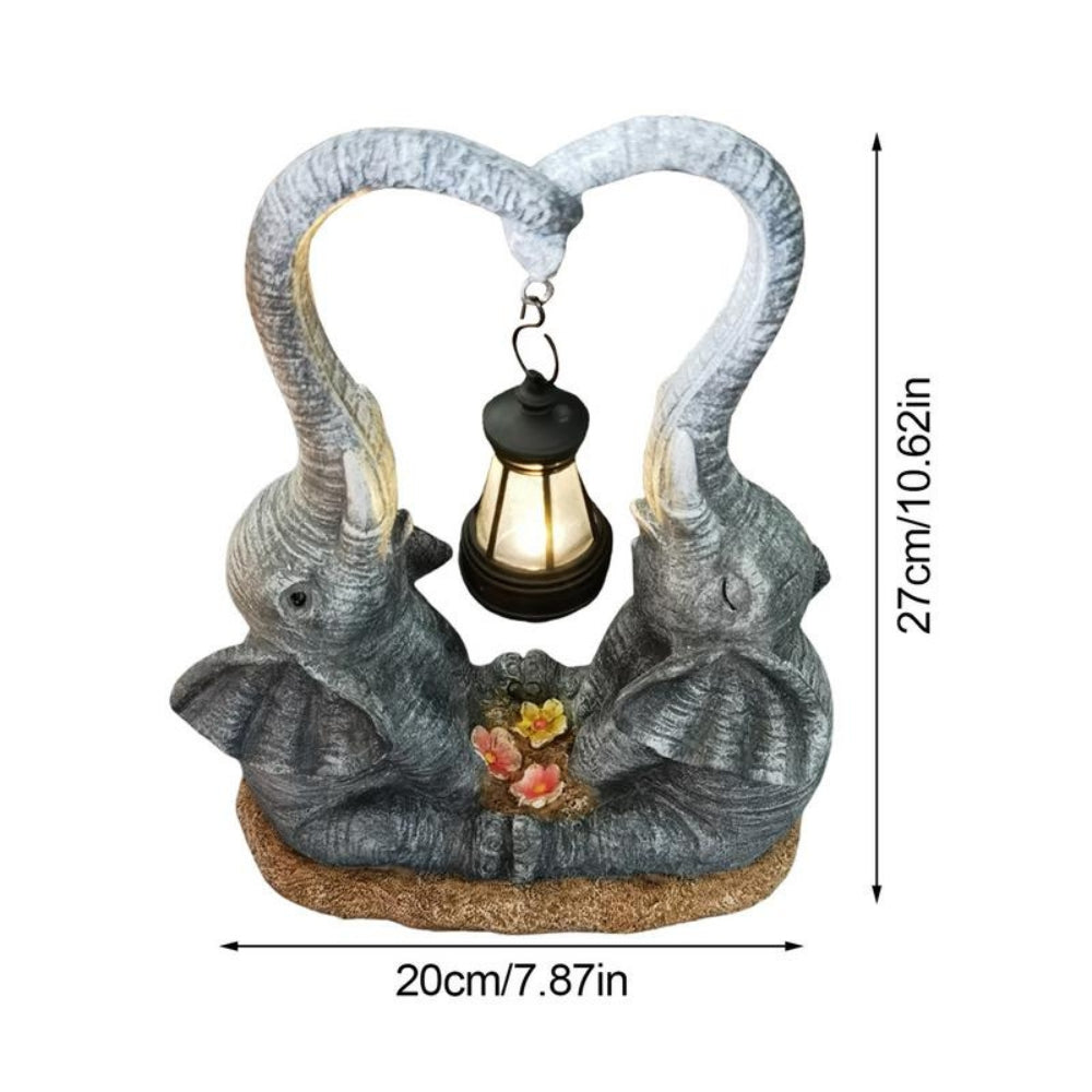 Double Elephant Solar Lamp Outdoor Statue