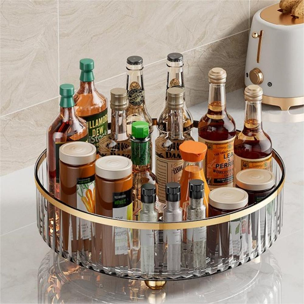 1pc Round Plastic Clear Rotating Container Bins for Cabinet Pantry Kitchen Countertop Refrigerator