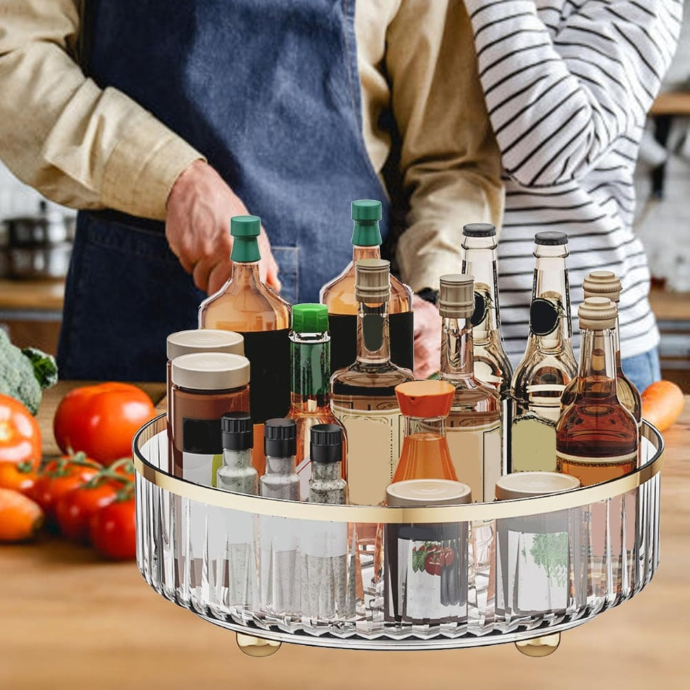 1pc Round Plastic Clear Rotating Container Bins for Cabinet Pantry Kitchen Countertop Refrigerator