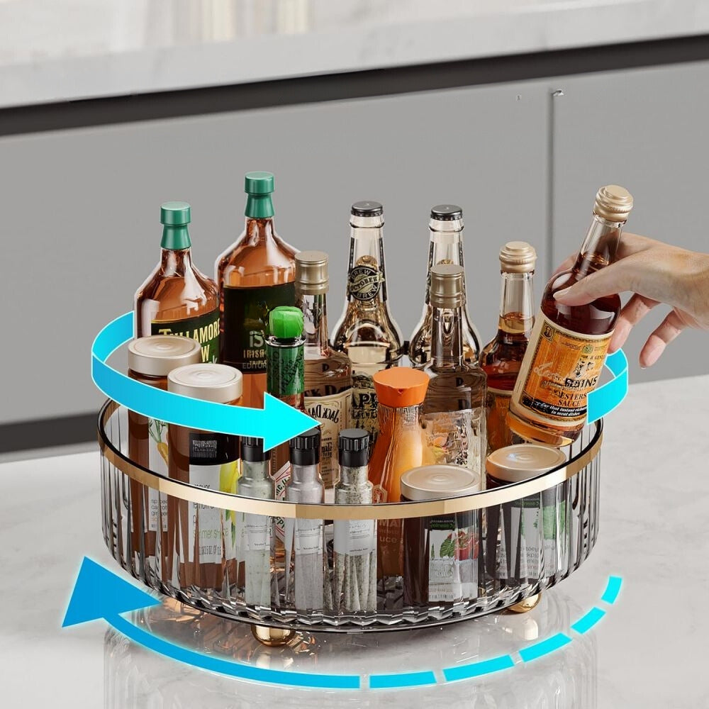 1pc Round Plastic Clear Rotating Container Bins for Cabinet Pantry Kitchen Countertop Refrigerator