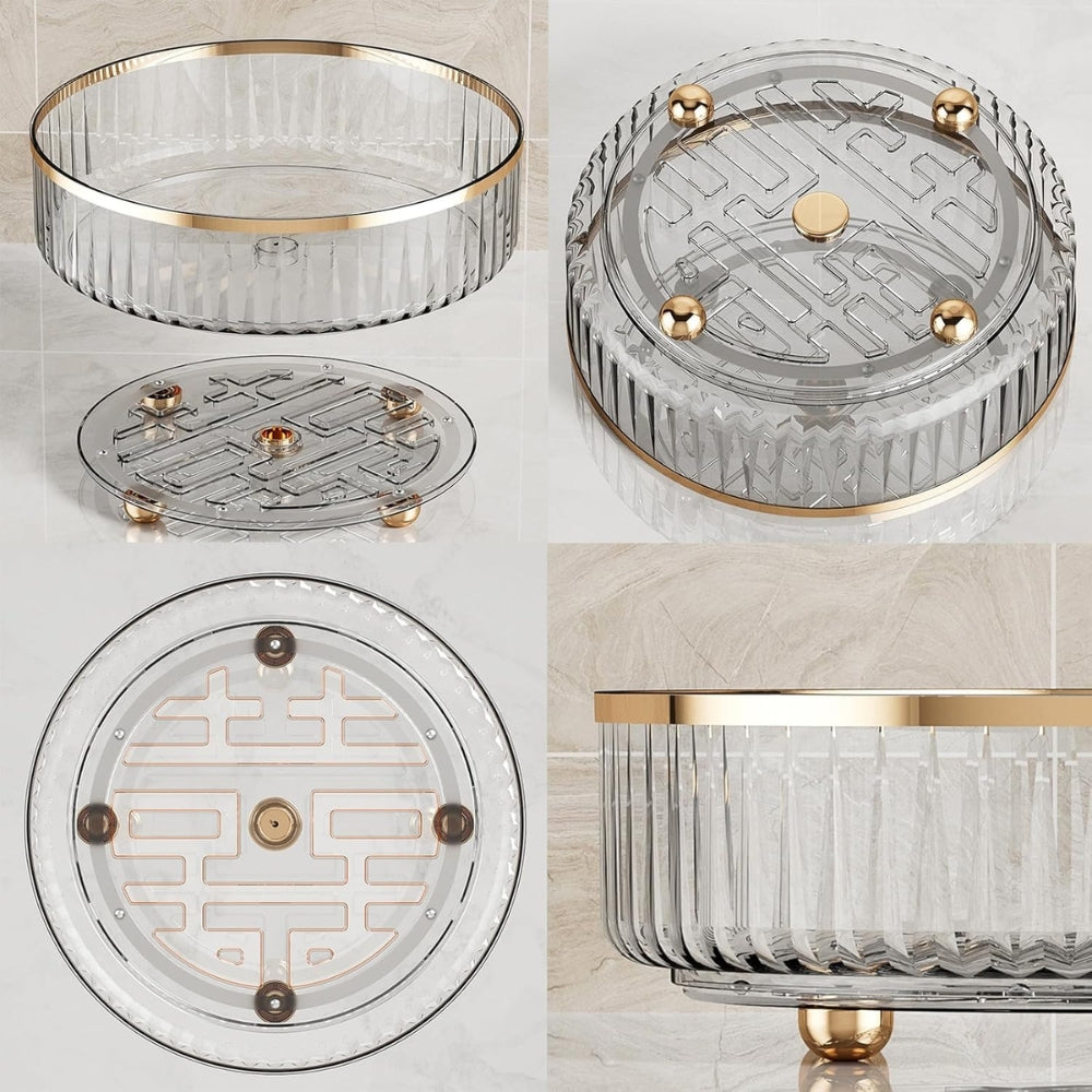 1pc Round Plastic Clear Rotating Container Bins for Cabinet Pantry Kitchen Countertop Refrigerator