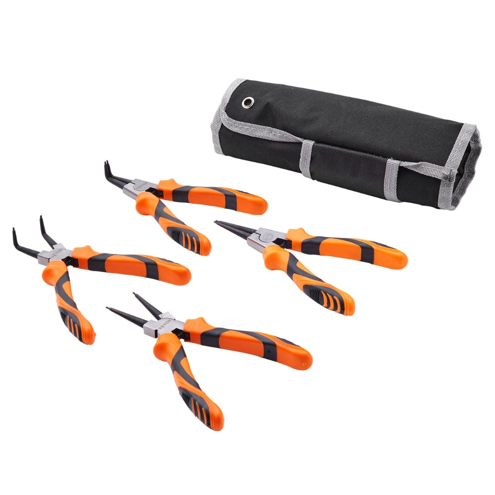 4 Piece Snap Ring Pliers Set Tip Diameter High Carbon Steel Straight and Bent Jaw Heavy Duty Pliers and Tool Bag