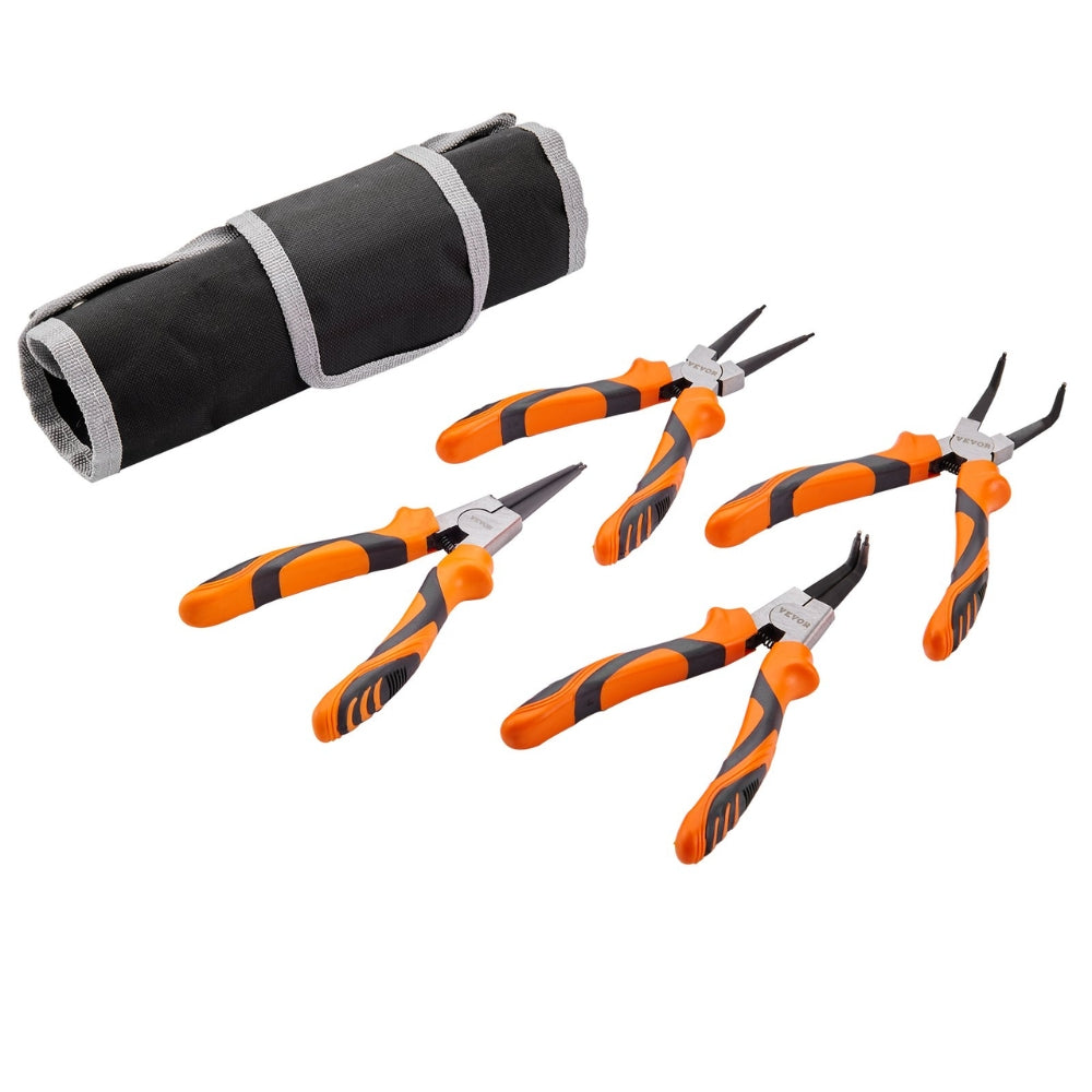 4 Piece Snap Ring Pliers Set Tip Diameter High Carbon Steel Straight and Bent Jaw Heavy Duty Pliers and Tool Bag